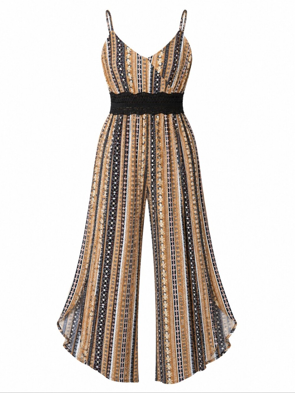 Vintage Pattern Jumpsuit with slits on legs